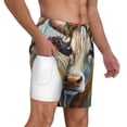 thumbnail image 3 of Picia Oil Painting Flower Cow pattern Mens Swim Trunks with Compression Liner Stretch Beach Shorts Quick Dry with Zipper Pockets No-Chafing Board Shorts-3X-Large, 3 of 9