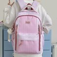thumbnail image 3 of HAHUT Large Capacity Nylon Striped Backpacks for Women Men, Lightweight Multiple Pockets Schoolbag for College Travel Office Work & Daily Use (Pink), 3 of 7