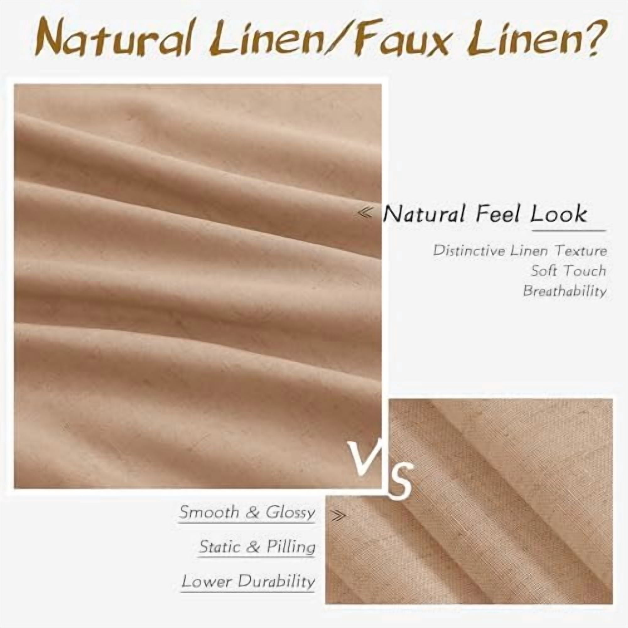Camel Brown Linen Semi Sheer Curtains 90 Inches Length Light Filtering Neutral Farmhouse Boho Rod Pocket Back Tab Hook Belt Clip Rings Window Drapes for Bedroom Living Room 2 Panels 52x90