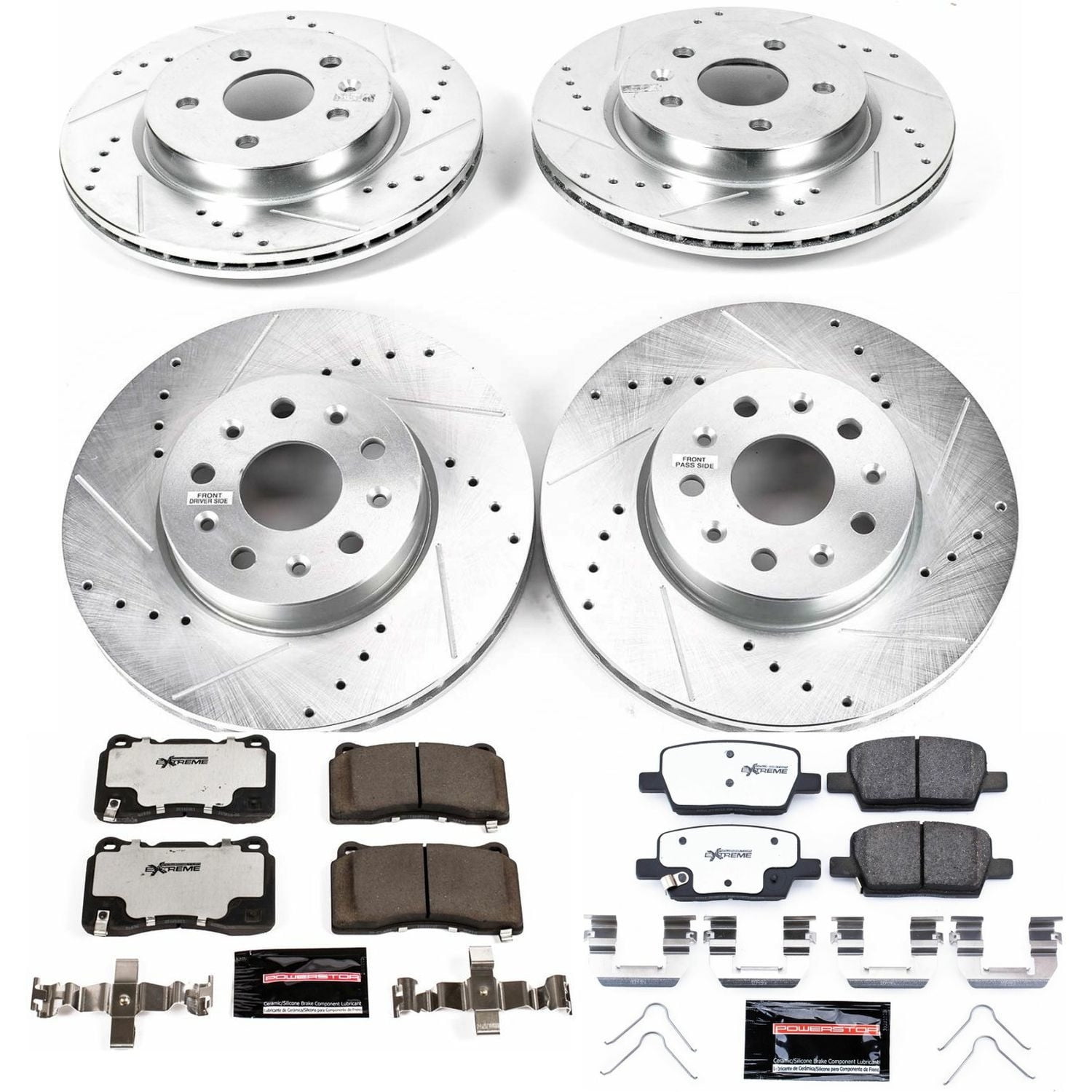 PowerStop Front and Rear Z26 Street Warrior Carbon-Fiber Ceramic Brake Pad and Drilled and Slotted Rotor Kit Fits: CADILLAC Select Models K7908-26