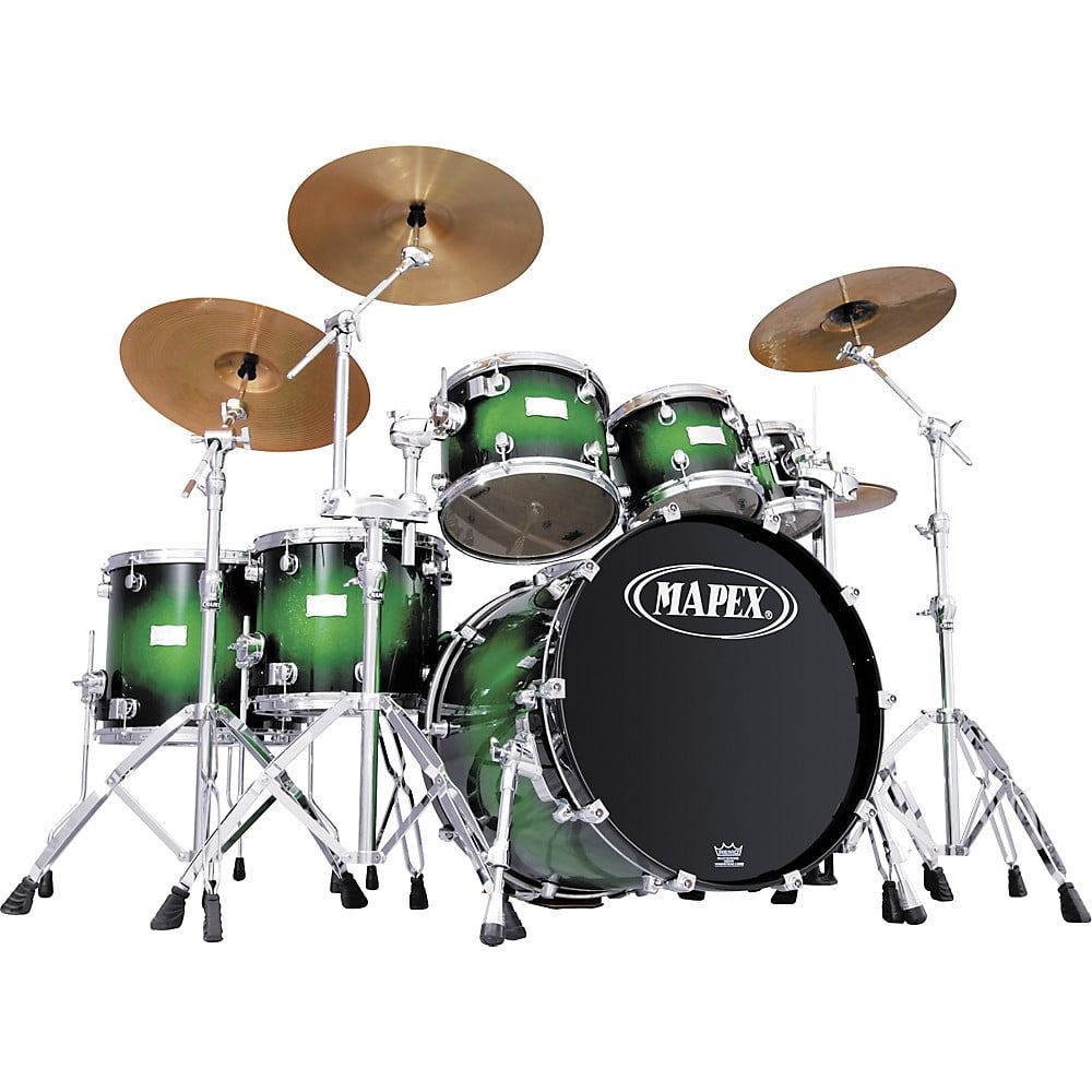 Mapex Saturn Plus Bass Fusion Pop 22 7Piece Drum Set Green Apple Burst