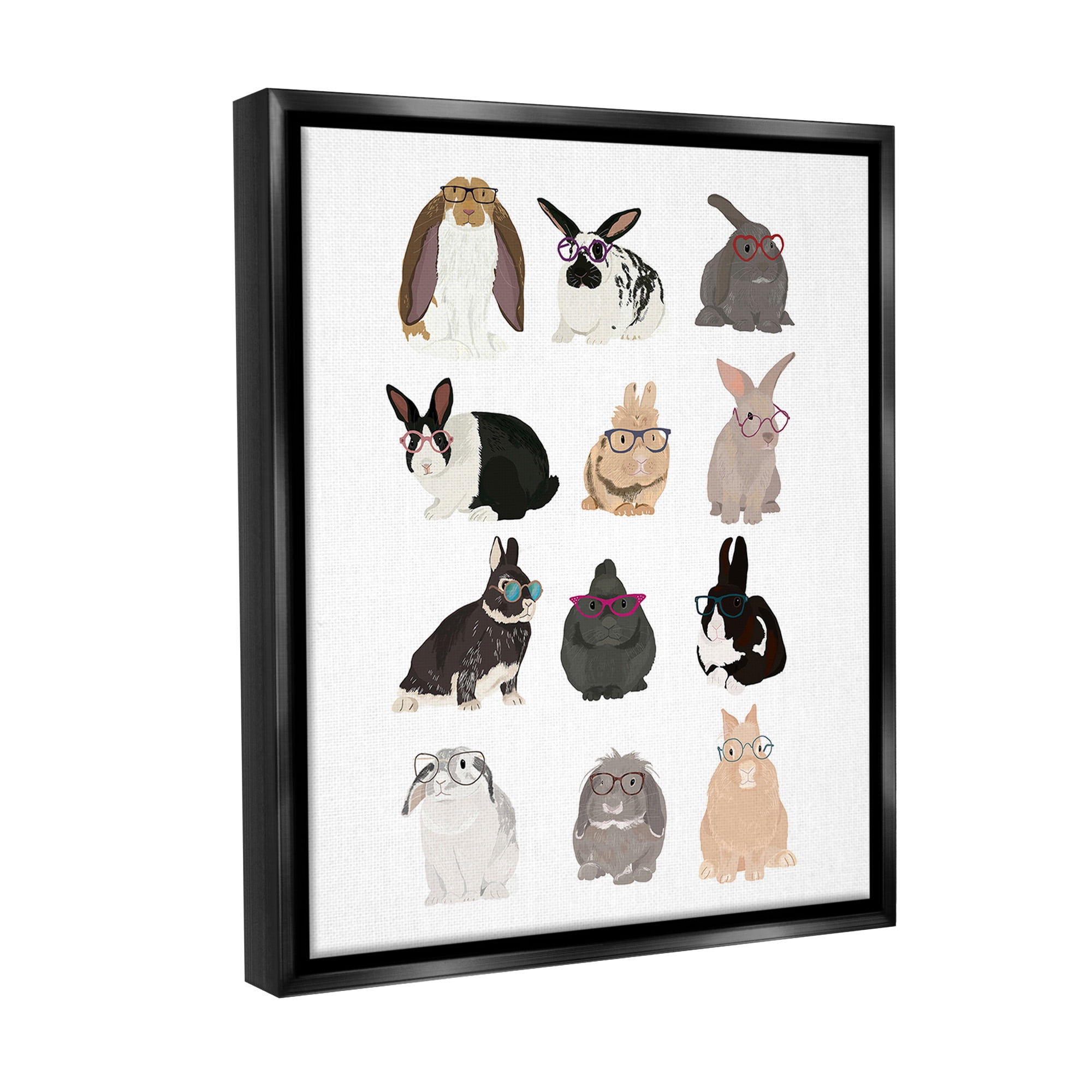 Stupell Industries Varied Hipster Bunnies Animals & Insects Painting Black Floater Framed Canvas Art Print Wall Art, 17 x 21