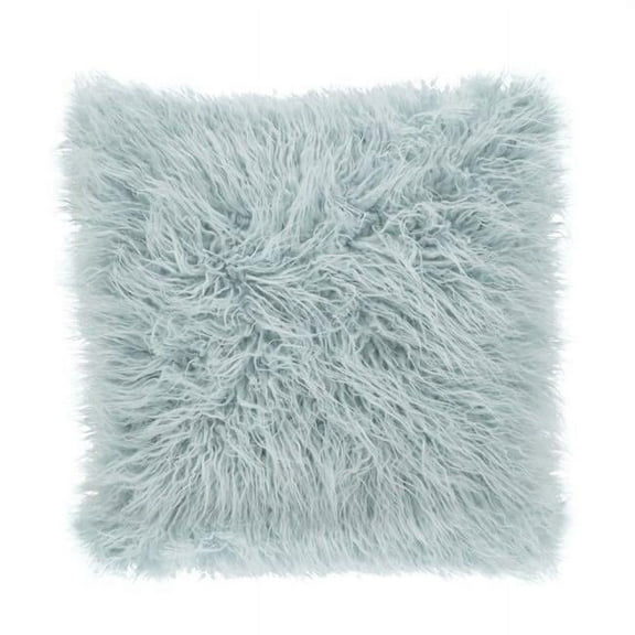 SARO  22 in. Square Mongolian Faux Fur Throw Pillow  Ice Blue