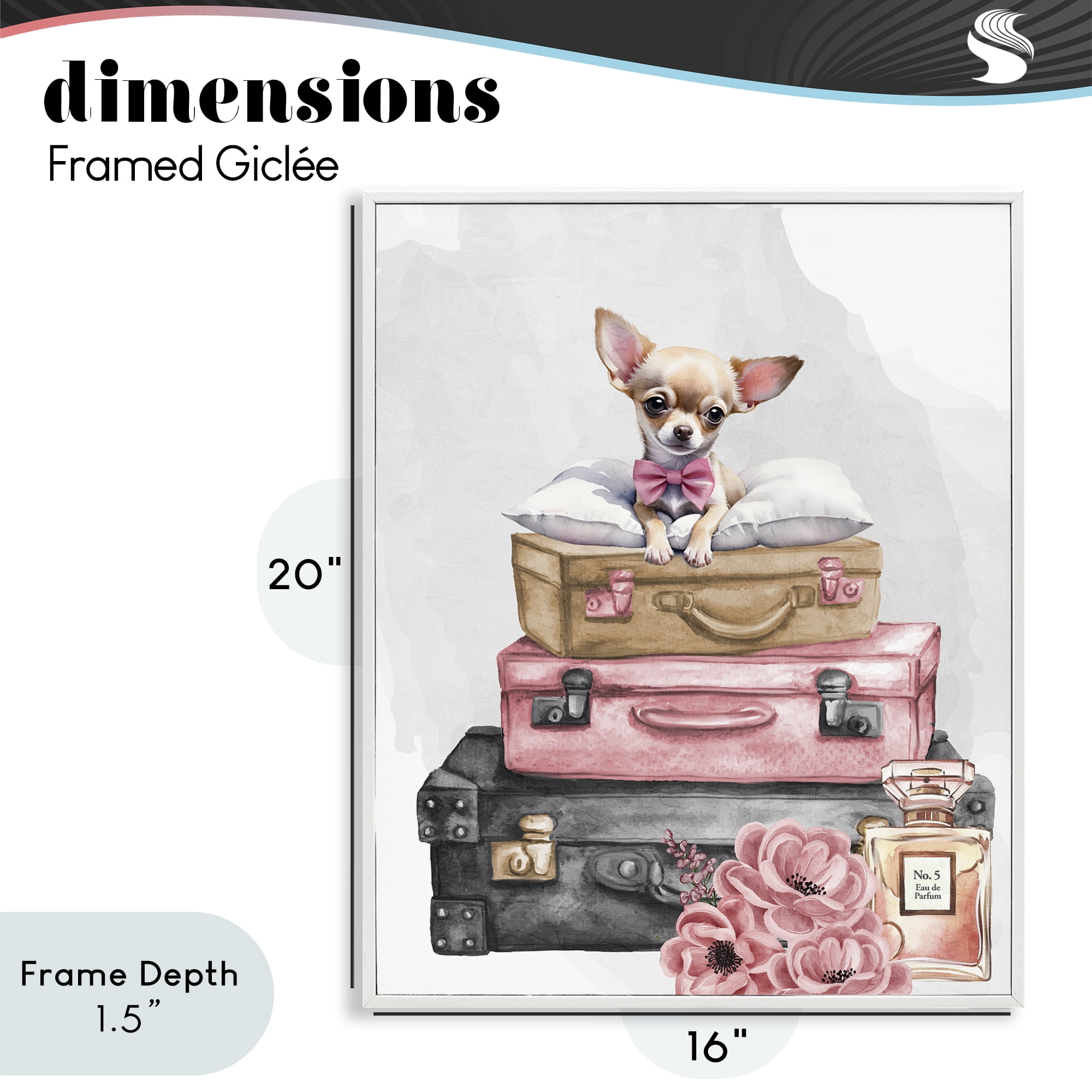 Stupell Industries Trendy Pup Travel White Framed Giclee Art, design by Kim Allen