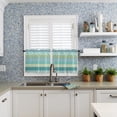 thumbnail image 6 of Kitchen Curtain Valance and Tiers Set Boho 3 Pc Window Treatment Bohemian Geometric Stripes Blue Green 3 Pieces Rod Pocket Valance Set for Small Windows Bedroom, 54 in x 24 in Teal, 6 of 6