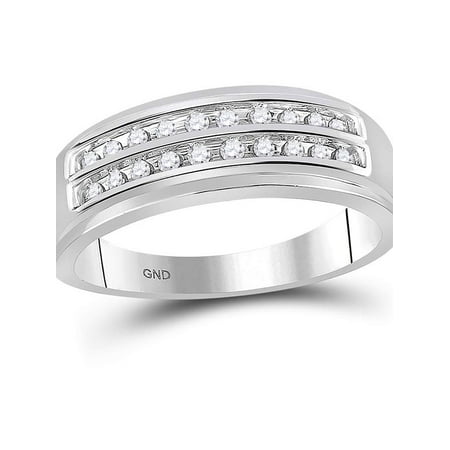 Diamond2deal 10kt White Gold Mens Round Diamond 2 Row Wedding