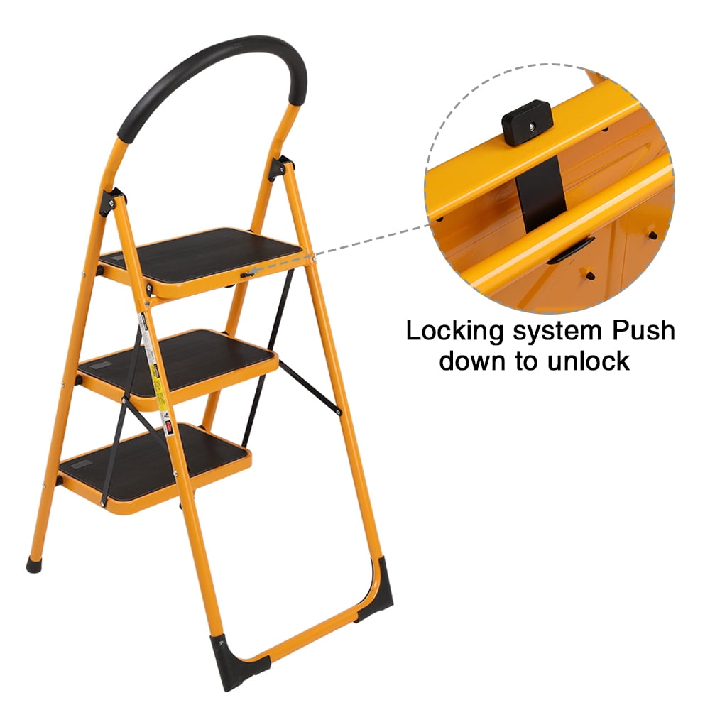 Private Jungle Folding 3 Step Ladder Portable Space Saving Lightweight Ladders with Sturdy Steel and Anti-Slip Wide Pedal, Multi-Use for Household, Market, Office (330 Lb) Private Jungle Folding 3 Step Ladder Portable Space Saving Lightweight Ladders with Sturdy Steel and Anti-Slip Wide Pedal, Multi-Use for Household, Market, Office (330 Lb)