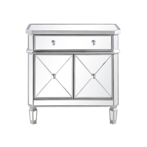 Elegant Lighting Side Cabinet Contemporary Silver Clear Brushed Steel Mirror Solid Wood Mirrors
