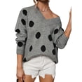 thumbnail image 2 of Wassery Women Dot Print Sweater Ladies Long Sleeve V-neck Knit Pullover Fall Winter Casual Clothes Streetwear, 2 of 9