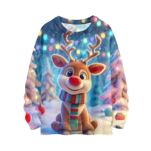 Chandails en Molleton de Noël Grande Taille pour Femmes, Chandail Imprimé Xmas Mignon, Chandails à Col Rond Chauds 2025 Noël Hiver Vacances