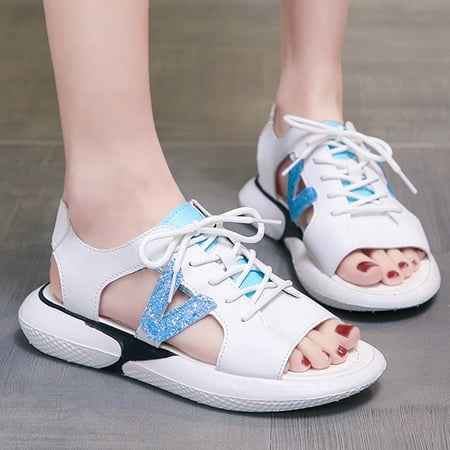 

Alueeu Women s sandals Summer Fashion Women s Sequins Hollow Round Head Flat Bottom Large Size Sandals