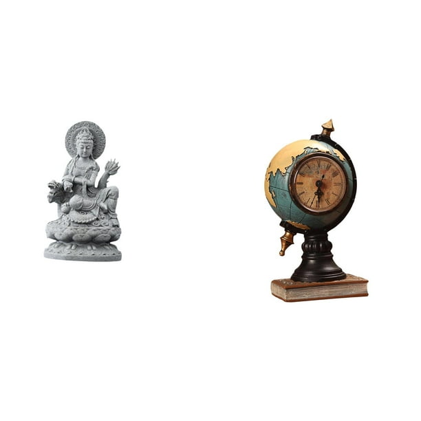 Estatua de Guan Yin,Estatua de Guan Yin para decoración del hogar.,Escultura de Kuanyin,figurita,decoración china,regalos,Figura de escritorio,Reloj de mesa con forma de globo terráqueo para