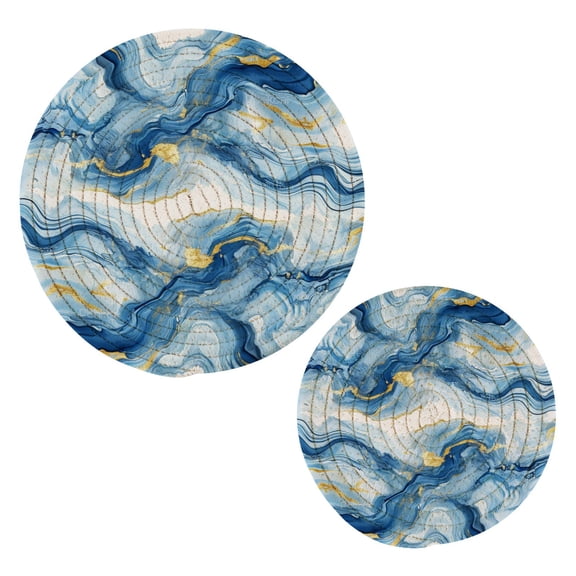 Blue Gold Agate Trivet Mats Pot Holders Cotton Woven Non-Slip Heat Resistant for Hot Pots Pans Pats for Cooking Baking Set of 2