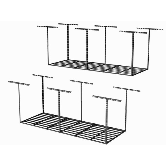 SunsGrove 3x8 Garage Overhead Storage Rack, 2 Pcs Black, Adjustable Ceiling Mount, 800LBS Capacity, 22"-40" Dropdown