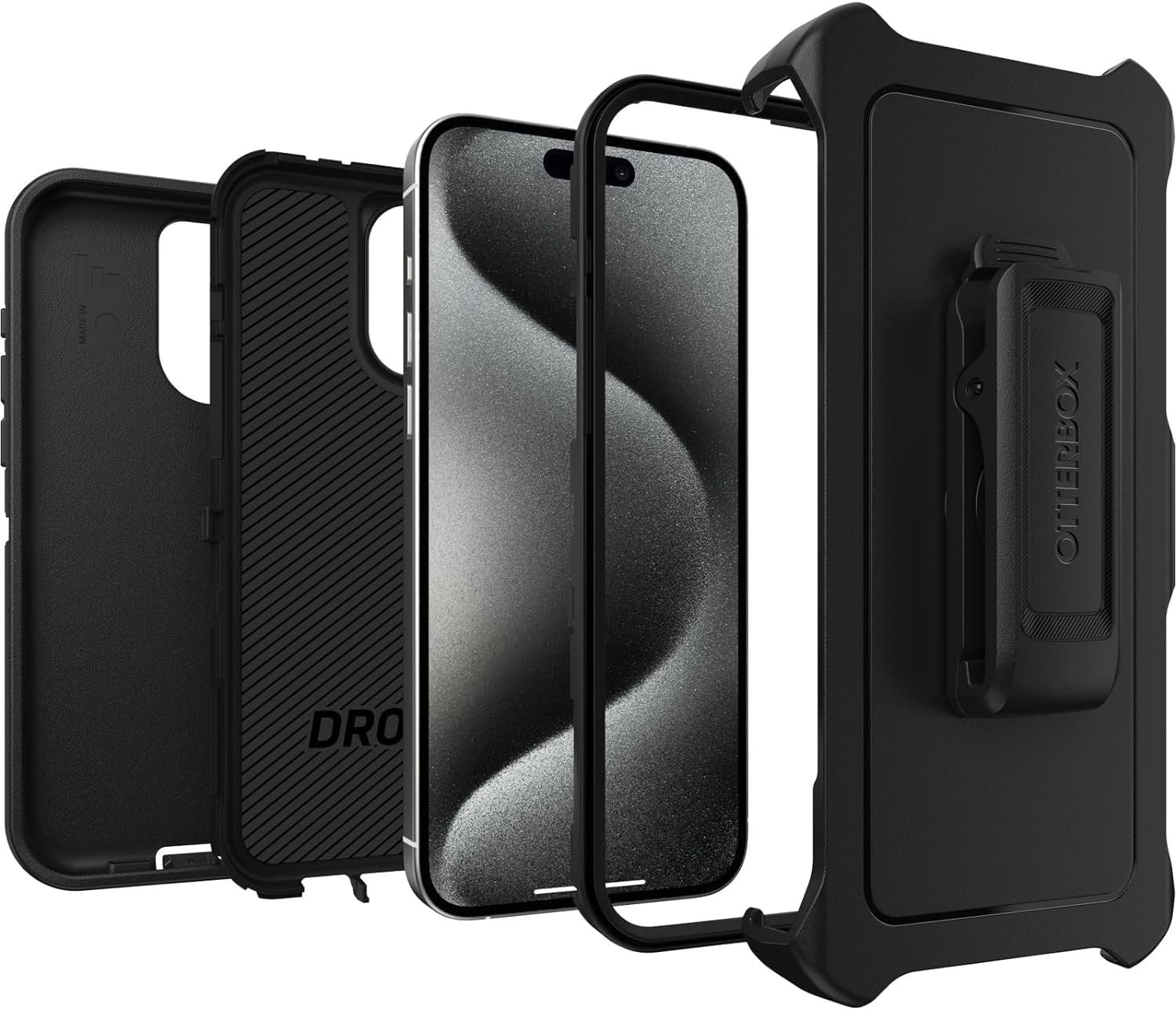 OtterBox iPhone 15 Pro Max Only - Defender Series Case - Black - Screenless - Rugged & Durable - with Port Protection - Holster Clip includes - Non-Retail Packaging