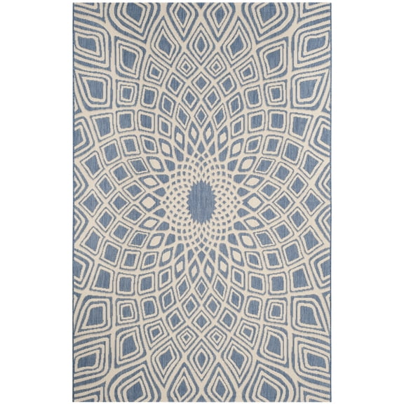 SAFAVIEH Courtyard Thane Nautical Indoor/Outdoor Area Rug, 5'3" x 7'7", Blue/Beige