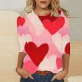 thumbnail image 1 of Styesk T-Shirts pour Femmes à Manches 3/4 Longueur, Imprimé Cœur, Hauts de Sortie, T-Shirts Confortables et Doux à Col Rond, Chandail à Enfiler, T-shirt Léger de Mode, Graphique de la Saint-Valentin, Grande Taille, Hauts Décontractés, 1 of 5