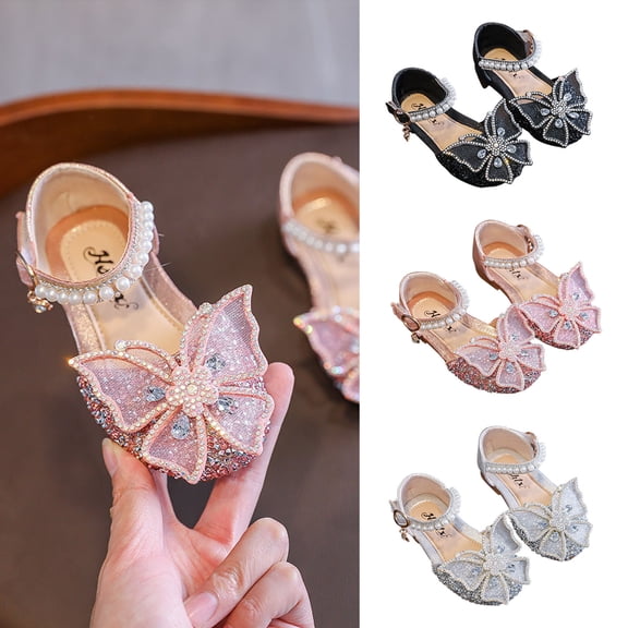 Viluyesy Girls’ Bow-Embellished Sandals – Soft-Sole Sparkling Rhinestone Decorated Dress Shoes for Dance Performances and Everyday Wear Silver Size 7