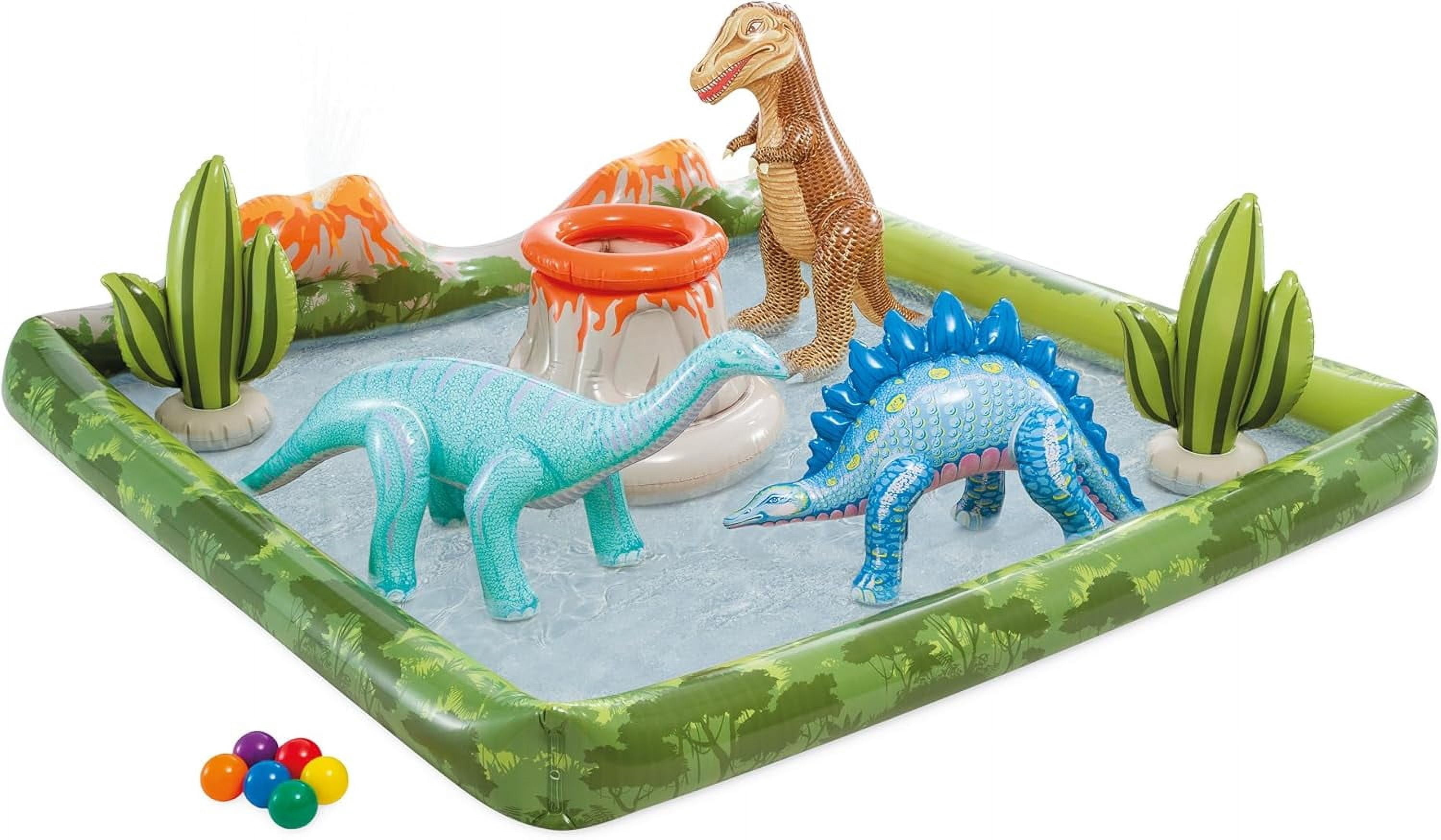 Jurassic Adventure Inflatable Kiddie Pool with Water Sprayer, Slide & Dinosaurs - 79" x 79" x 14" - Ages 2+