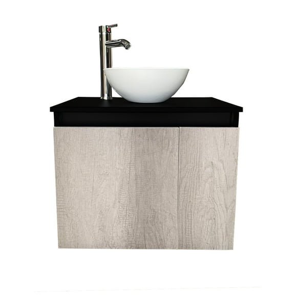 Mueble Gabinete para Baño DECOMOBIL 05 Lavamanos y Monomando Negro Mate/Encino Polar