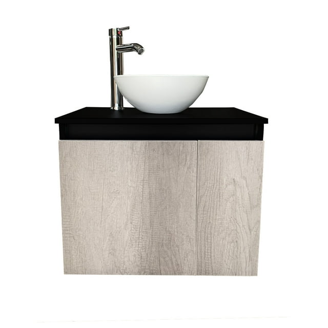 Mueble Gabinete para Baño DECOMOBIL 05 Lavamanos y Monomando Negro Mate/Encino Polar