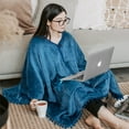 thumbnail image 5 of PAVILIA Fleece Poncho Blanket for Women |  Cozy Wearable Blanket Gift, Warm TV Shawl Sweater Cape with Pom Pom Fringe and Pockets, Gifts for Women (Sea Blue), 5 of 7
