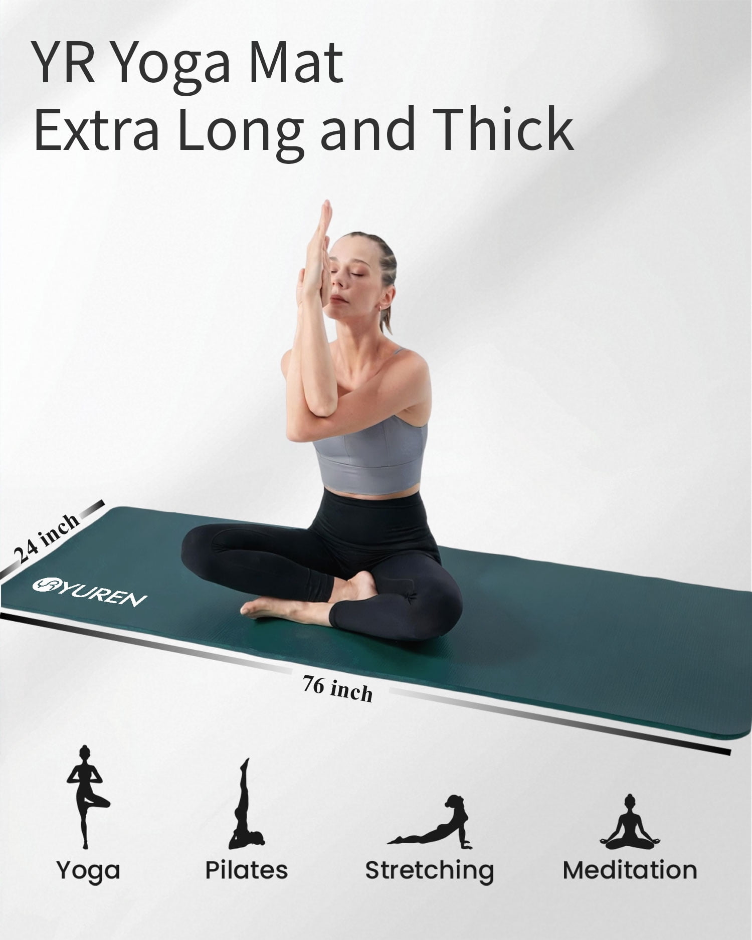 YR Yoga Mat Thick 4/5" High Density NBR Exercise Mat for Home Gym Workout, 76"X24" Green