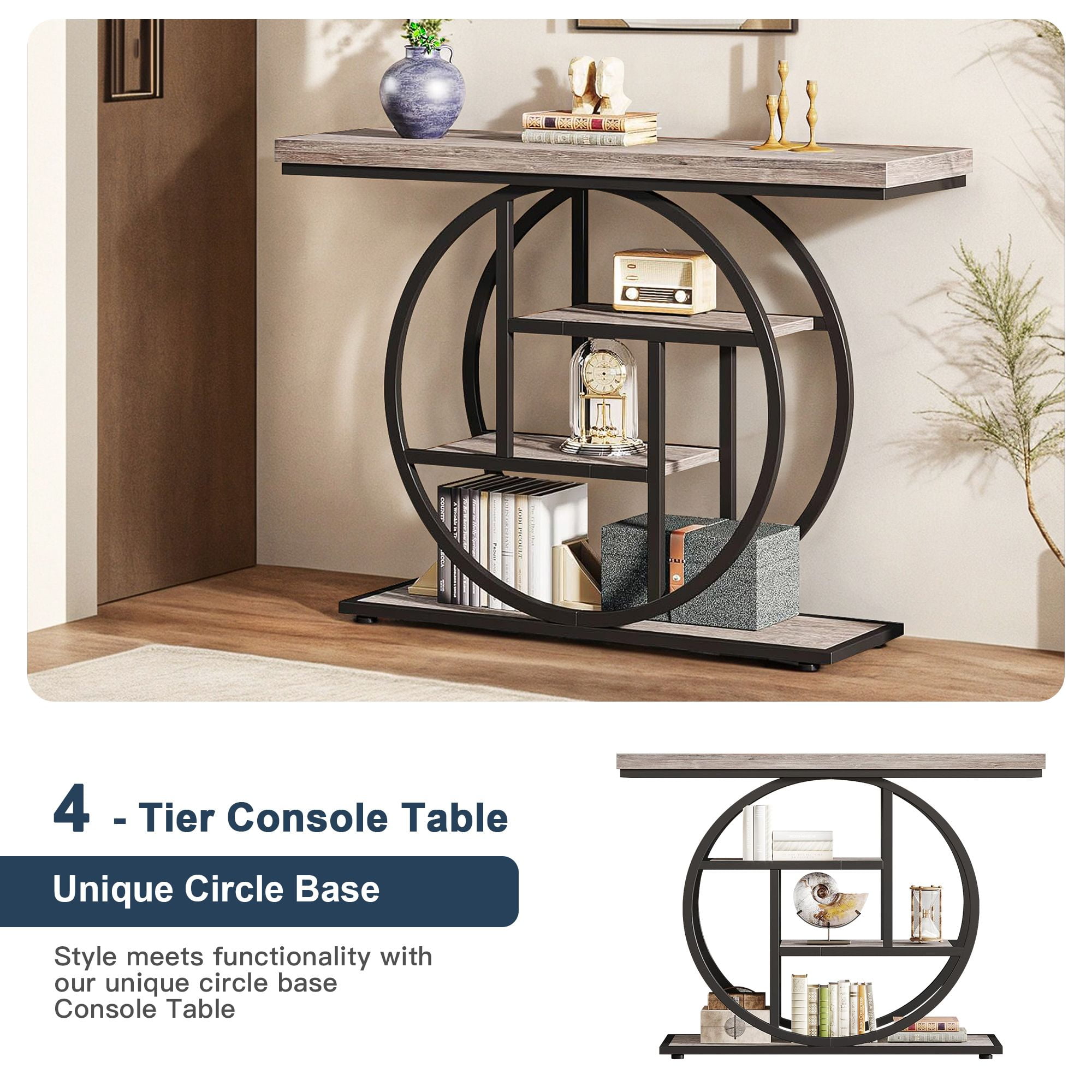 Demi Bonn 41"dustrial Console Table for Entryway, Farmhouse Sofa Tables Behind Couch, Rustic Wood and Metal Foyer Table with 3-Tier Shelves for Hallway Living Room, Gray