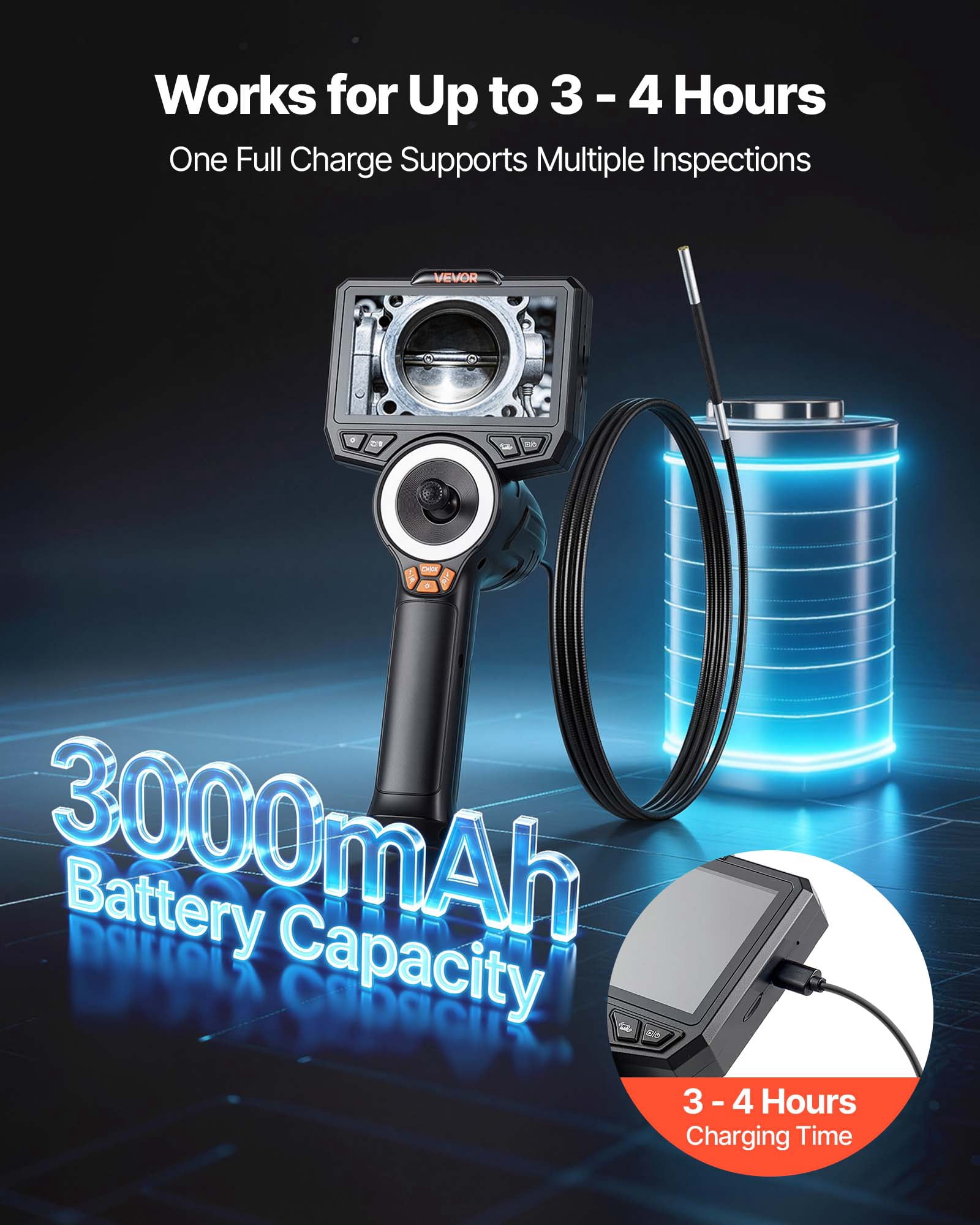 VEVOR 4-Way Articulating Endoscope with Light, 1080P HD Industrial Borescope Inspection Camera with 0.15-inch Ultra Slim Articulated Probe, Flexible Snake Scope Cam