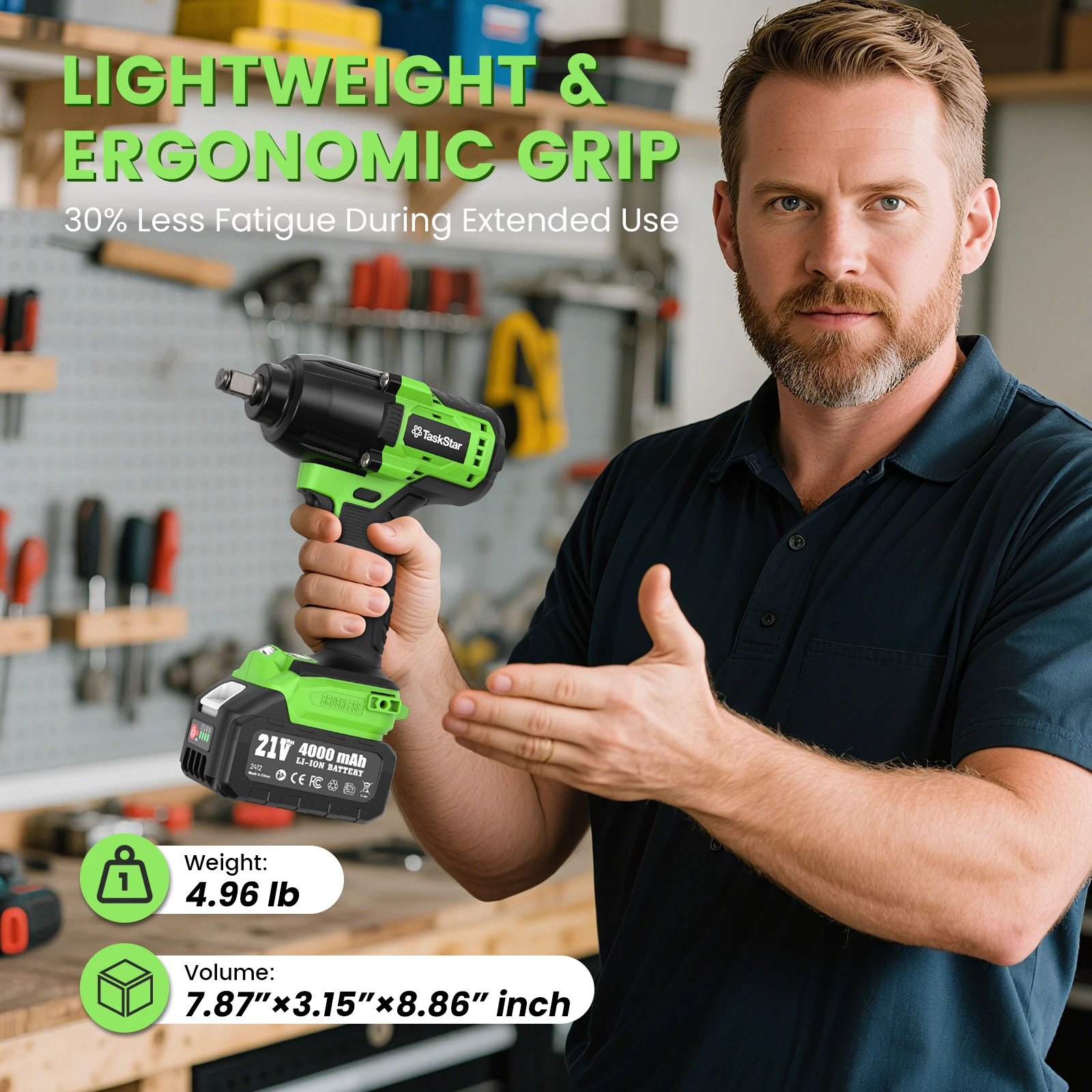 TaskStar 1300N·m (958ft-lbs) Cordless Brushless Impact Wrench 1/2" Kit, 2-Speed 0-3200RPM w/ 2x4.0Ah, Heavy Duty Electric Impact Gun for Automotive