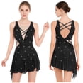 thumbnail image 5 of Sholeno Women Dance Dress Rhinestones Adorned Straps Backless Side Slit Flowy Asymmetrical Hem Dress Black S, 5 of 6