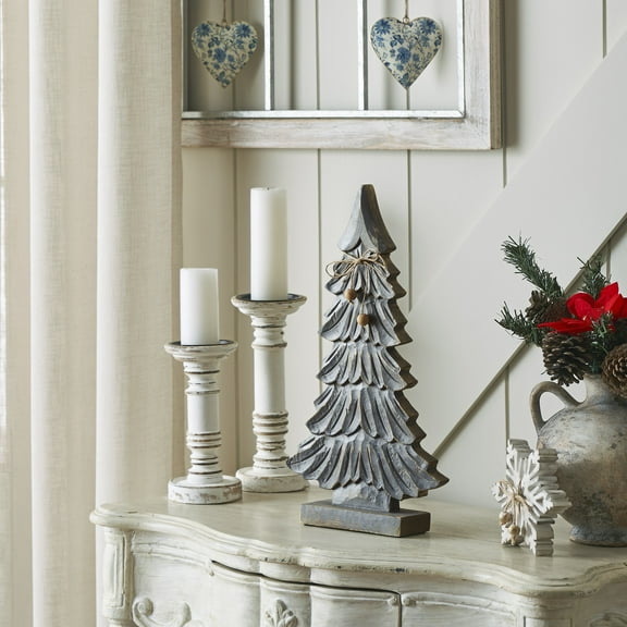 VHC Brands Six-Tiered Pine Distressed Dark Grey Wooden Tree 16.5x9.25x2.5