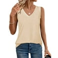 thumbnail image 4 of Bovemsi Tank Tops for Women Summer Trendy V Neck Tops Shiny Trim Loose Fit Casual Sleeveless Shirts Fashion 2025, Beige Women's Summer Tank Tops, M, 4 of 9