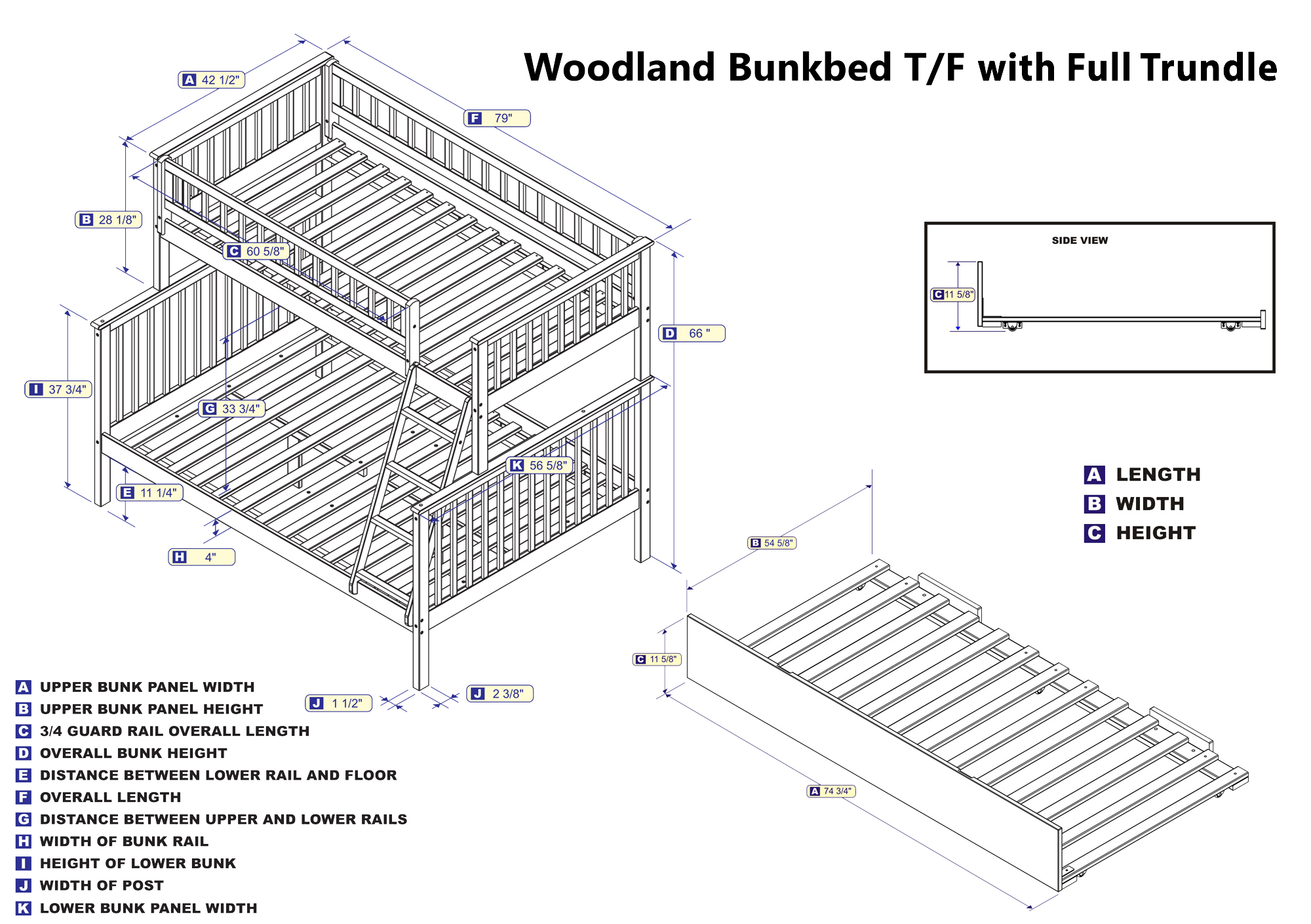 Woodland Bunk Bed Twin over Full with Full Size Urban Trundle Bed in Walnut - image 5 of 7