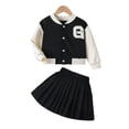 thumbnail image 3 of SONGGE Stylish Girls Outfit Sets 2 Piece Embroidered Letter Snap Front Long Sleeve Jacket With Solid Color Pleated Skirt For Baby Toddler And Kids Fashion Back To School Comfort Clothes Sets, 3 of 8