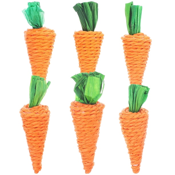 6pcs de conejo molar zanahoria tejida tejida de zanahoria hámster conejito masticable suministro de mascota de juguete