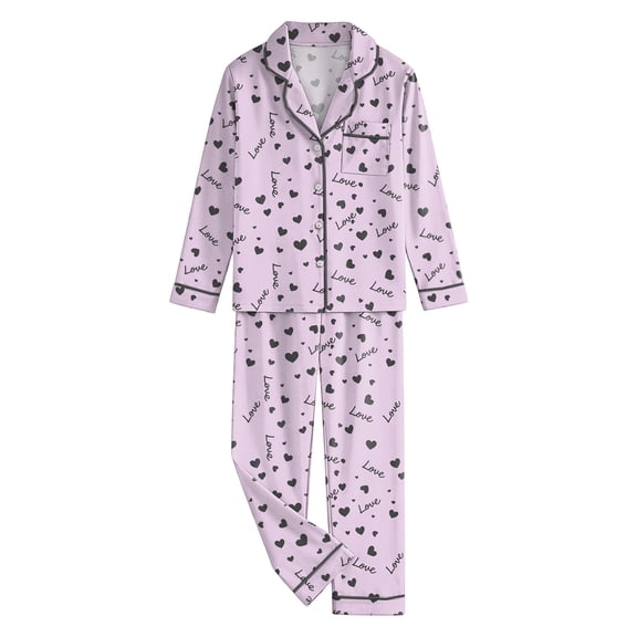 Boys Pajama Valentines Pjs Long Sleeve Heart Button Down Loungewear Girls 6-7 Years Pajamas