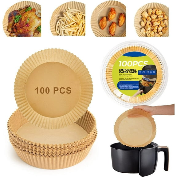 Air Fryer Paper Liners Disposable, 100Pcs 8 Inch Max Xl Large Cooker Air Fryer Disposable Paper Liners, Oil Proof Parchment Sheets, Round Basket Bowl Liner for Baking & Cooking Food