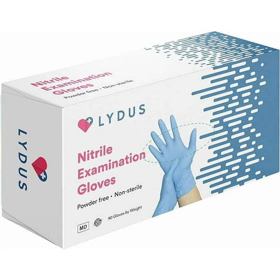 Lydus 5mil Blue Nitrile Exam Gloves, Latex & Powder-Free Disposable Glove, 1000 Count (10x100) Small