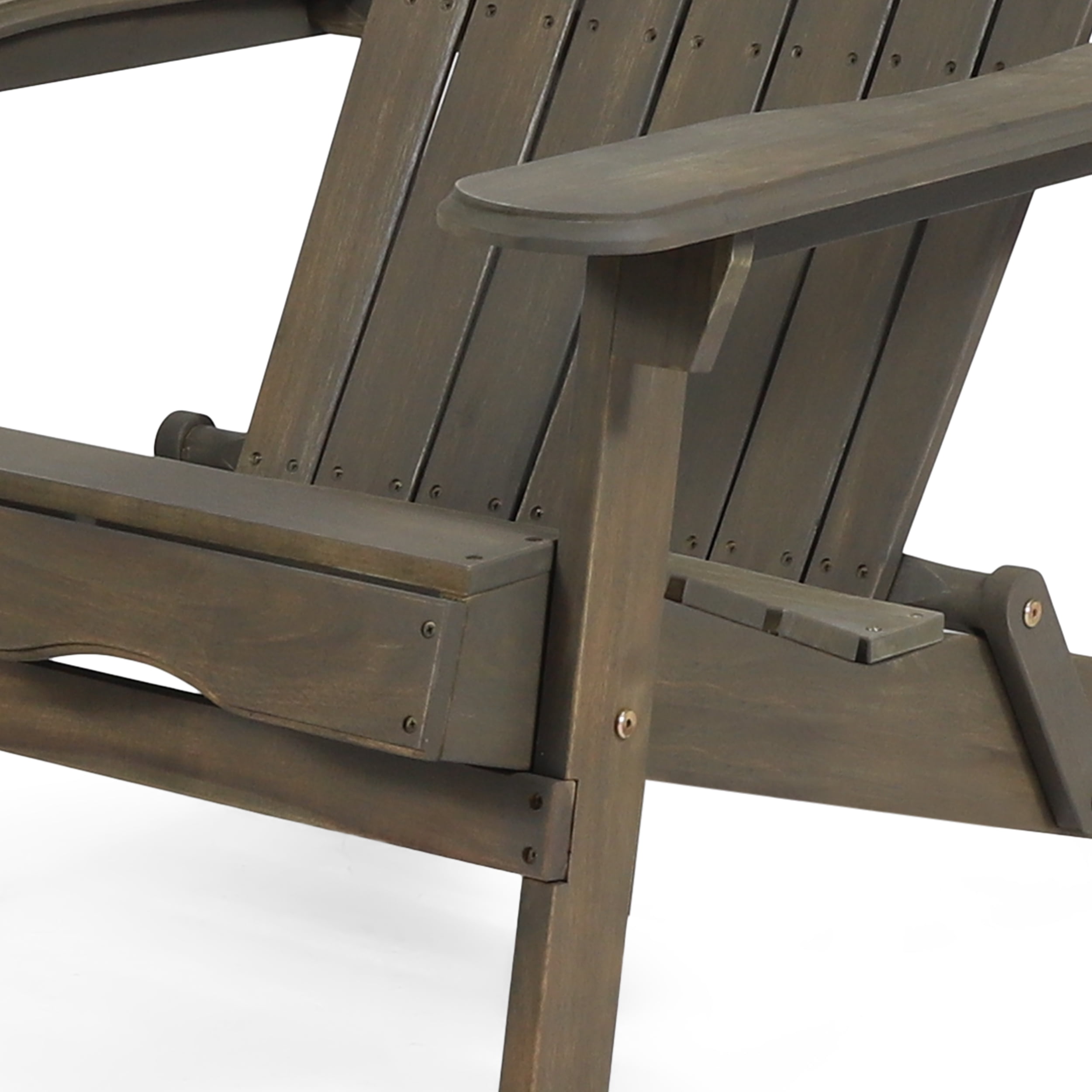 Ariel Outdoor Acacia Wood Folding Adirondack Chairs with Cushions (Set of 2), Gray and Navy Blue