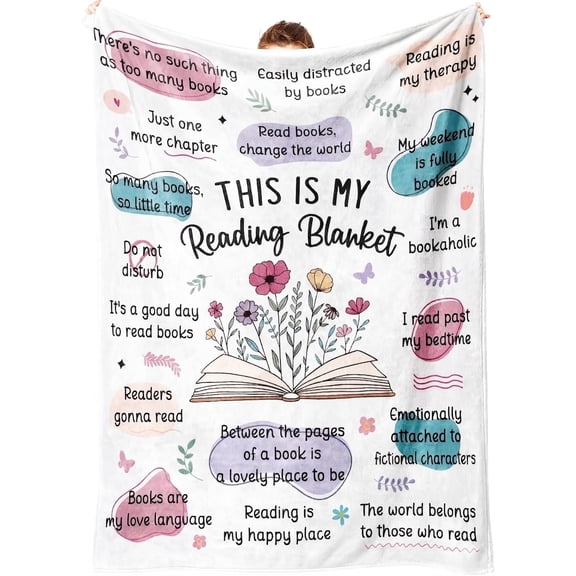 Book Lovers Gifts for Women This is My Reading Blanket with Flowers Book Club Bookish Reading-Themed Birthday Gifts for Readers Librarian Bookworm Girl Watercolor Nap Blanket