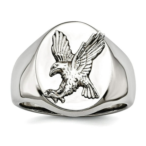 18.86mm Stainless Steel Polished With 925 Sterling Silver Rhodium Plated Eagle Ring Size 12 Ring for Women
