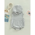 thumbnail image 2 of hirigin Infant Baby Summer Romper, Sleeveless Contrast/Solid Color One-Piece Hooded Bodysuit, 2 of 8