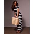 thumbnail image 2 of Womens Casual Round Neck Short Sleeve Striped Black Maxi Dress, 2 of 5