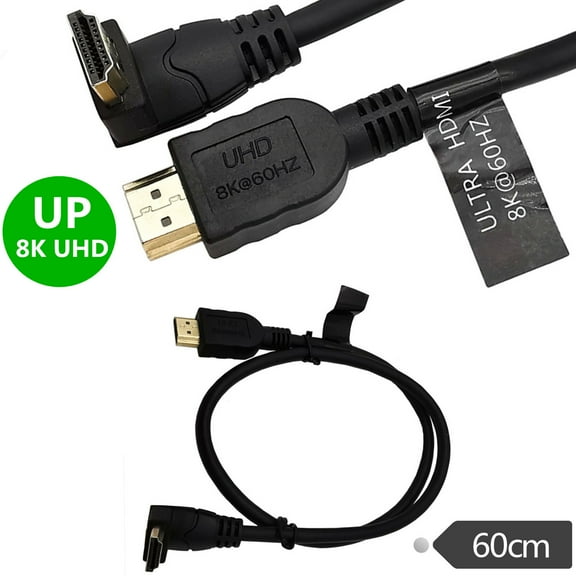 8K HDMI 2.1 Cable 6feet,8K HDMI 48gbps 90 Degree HDMI Male to Male HDMI 2.1 Cable with 8K 60Hz Video and 3D HDR for TV/Xbox /PS4 /PS5(60cm) Up Angle 60cm