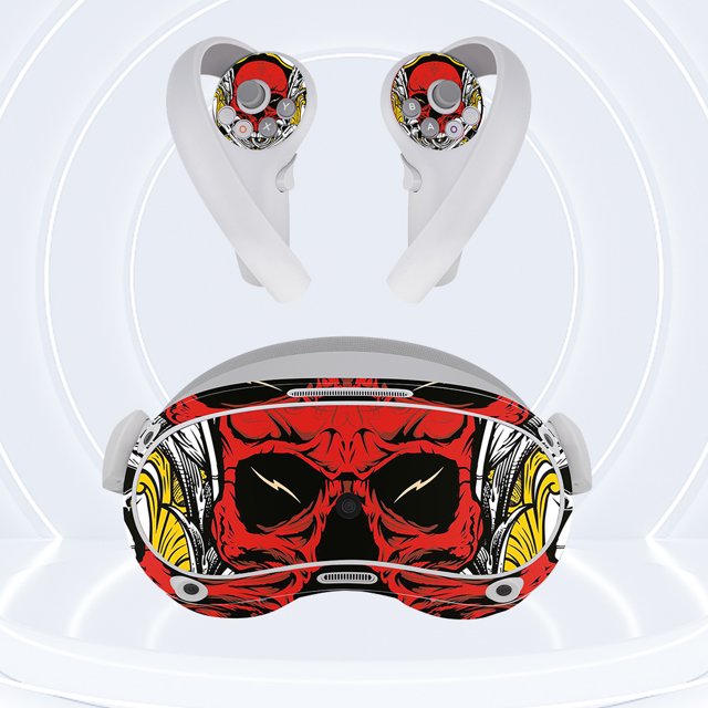 Etiqueta Engomada De La Piel Pegatinas protectoras VR Controller Kit de película de auriculares para PICO 4 (4 Flame Skeleton)