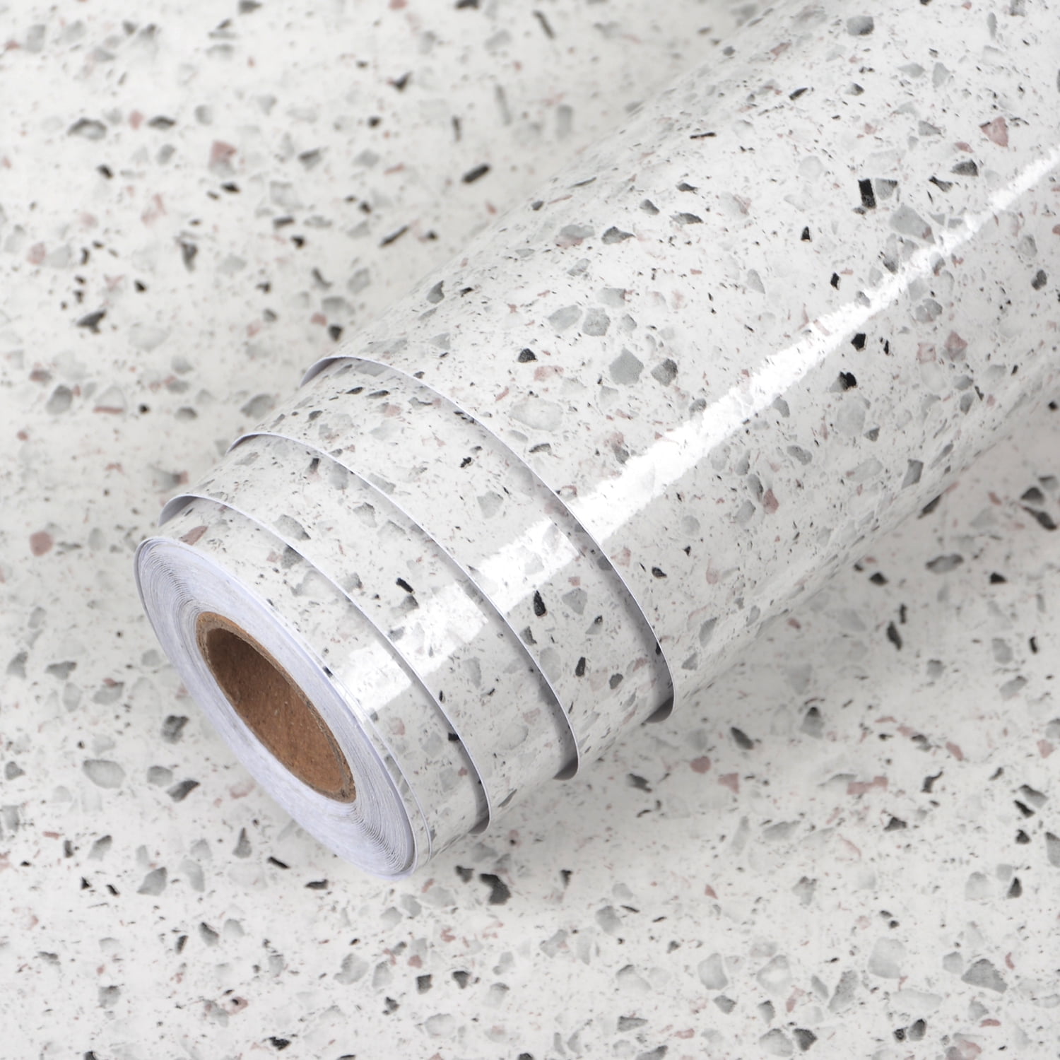 A-b-cil 394 X 16 Inch White Gray Granite Peel and Stick Countertops for Kitchen Self Adhesive Film Marble Contact Paper for Countertops Waterproof Removable Wallpaper Decor Table Desk Counter Top