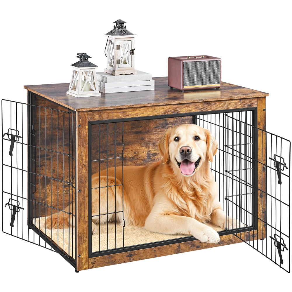 Yaheetech 40" W Industrial Multi-functional Wooden Dog Crate,Rustic Brown