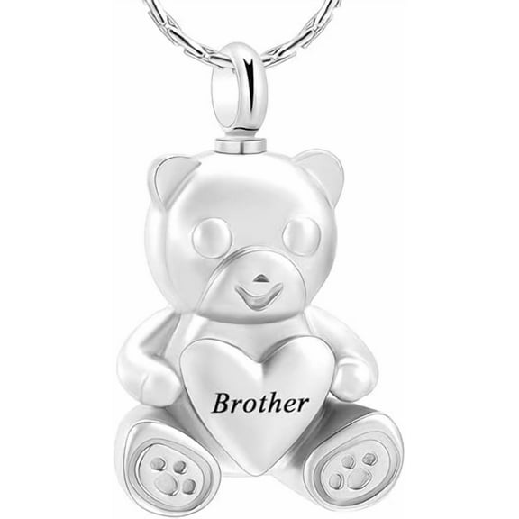 Cremation Jewelry Ashes Necklace Stainless Steel Teddy Bear Hold Heart Pet Urn Memorial Pendant Funeral Keepsake For Dad Mom Sister Brother