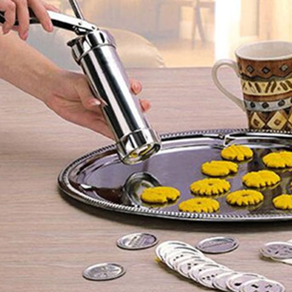 Cookies Press Cutter Set Manual Cookie Biscuits Press Maker Machine with 8  Replaceable Cookie Discs Molds and 8 Nozzles, Baking Tool for DIY Biscuit